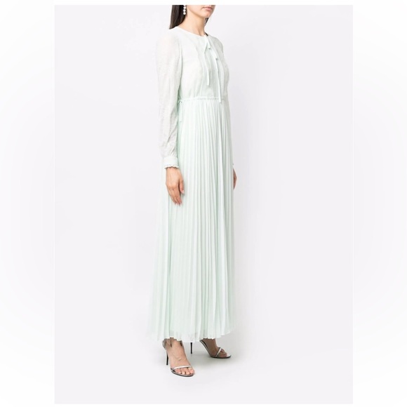 Self-Portrait Mint Chiffon and Fine Lace Pleated Dress - Picture 2 of 13